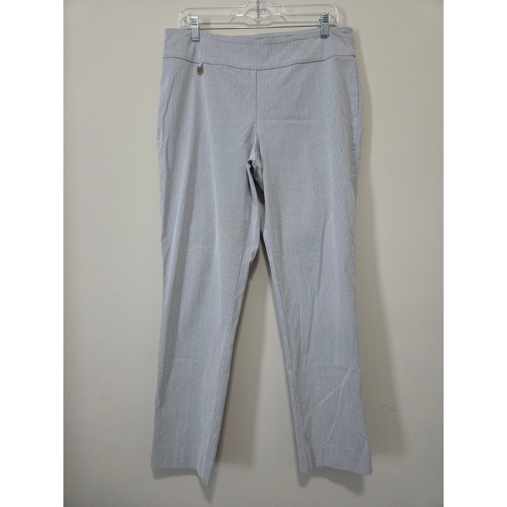 Peck & Peck Womens Blue White Striped Pull On Straight Leg Dress Pants‎ Size 14